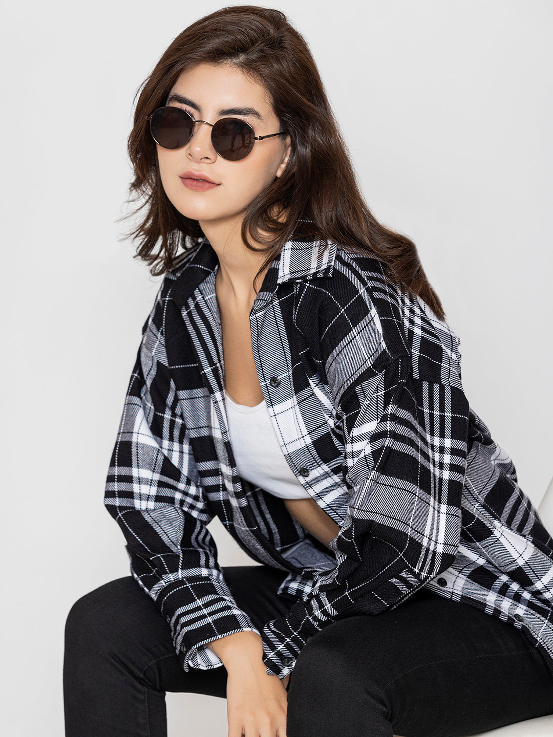 Black White Oversized Tartan Checked Shirt – LOUNGE DREAMS