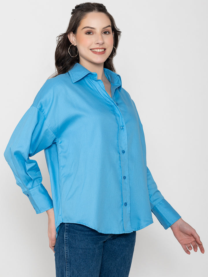 Sky Blue Oversized Fit Pure Cotton  Shirt