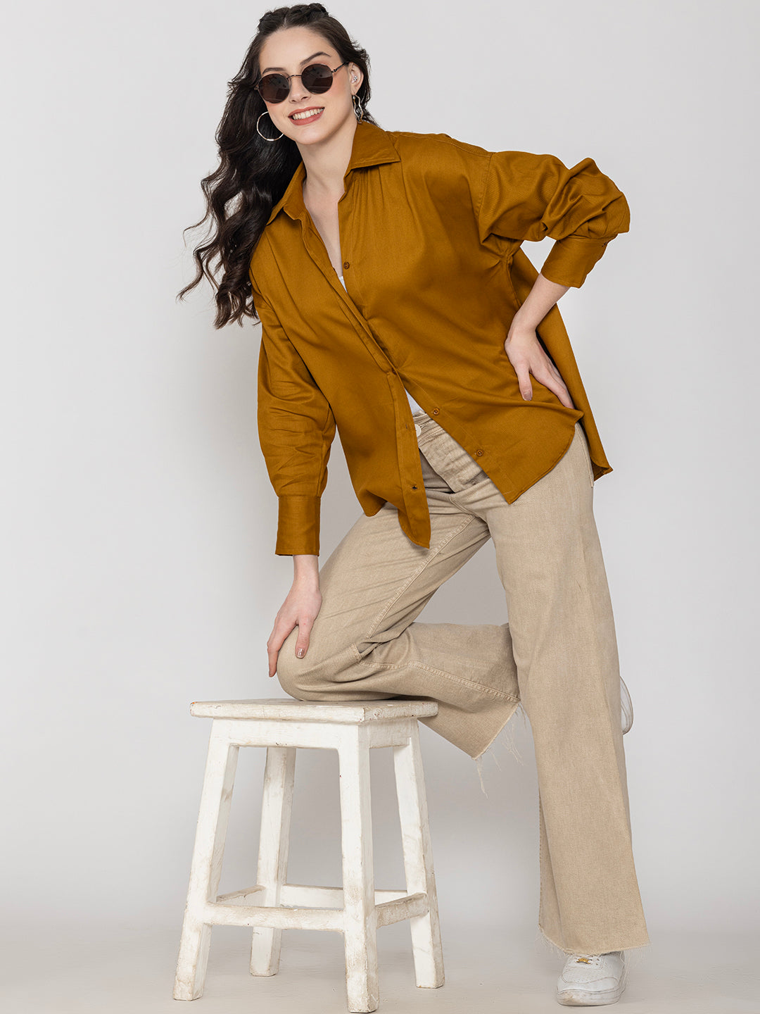Brown Oversized Fit Pure Cotton  Shirt