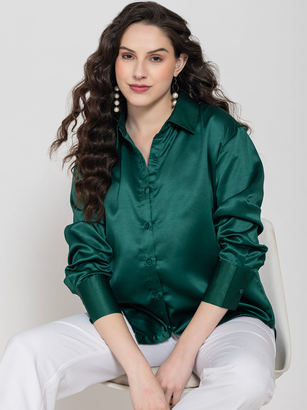 Dark green satin top online