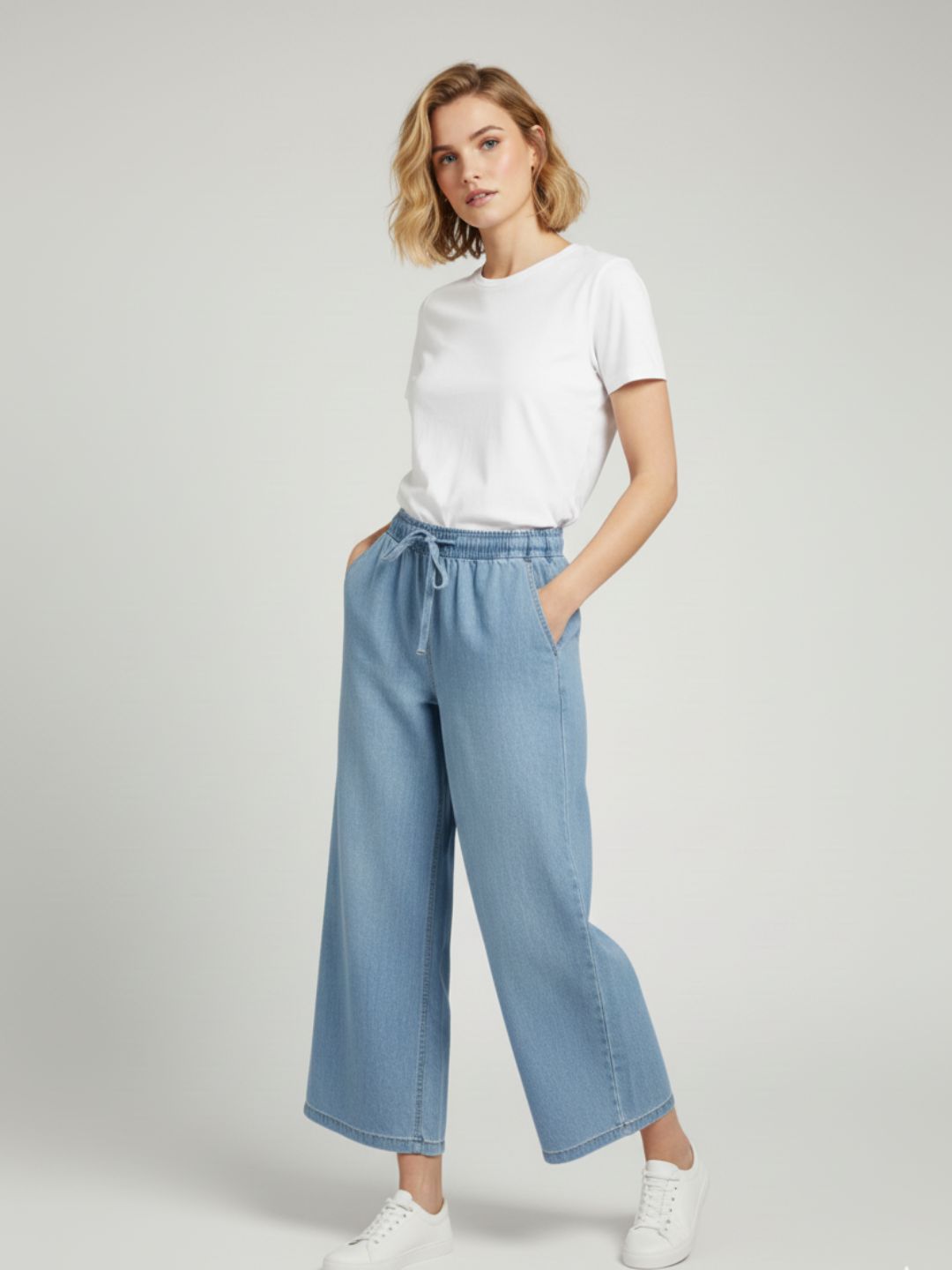 Light Blue Denim Drawstring Trousers