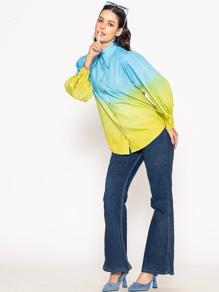 Blue & Green Ombre Oversized Fit Pure Cotton Shirt