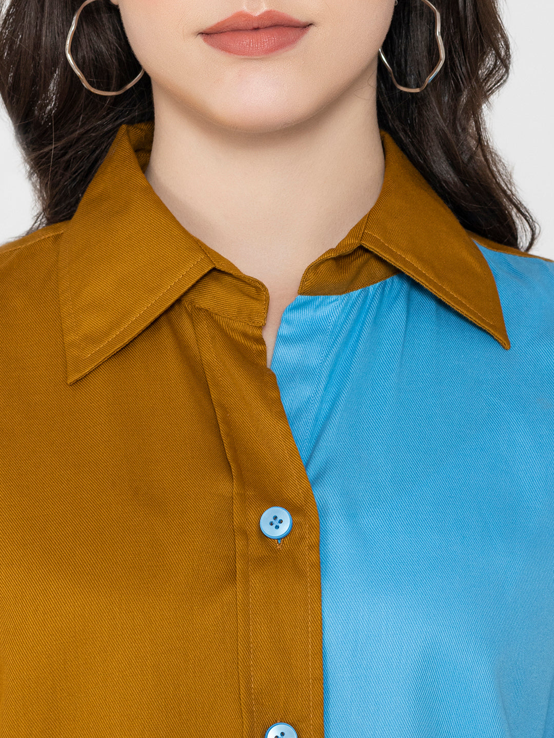 Brown & Sky Blue Oversized Fit Pure Cotton Shirt.