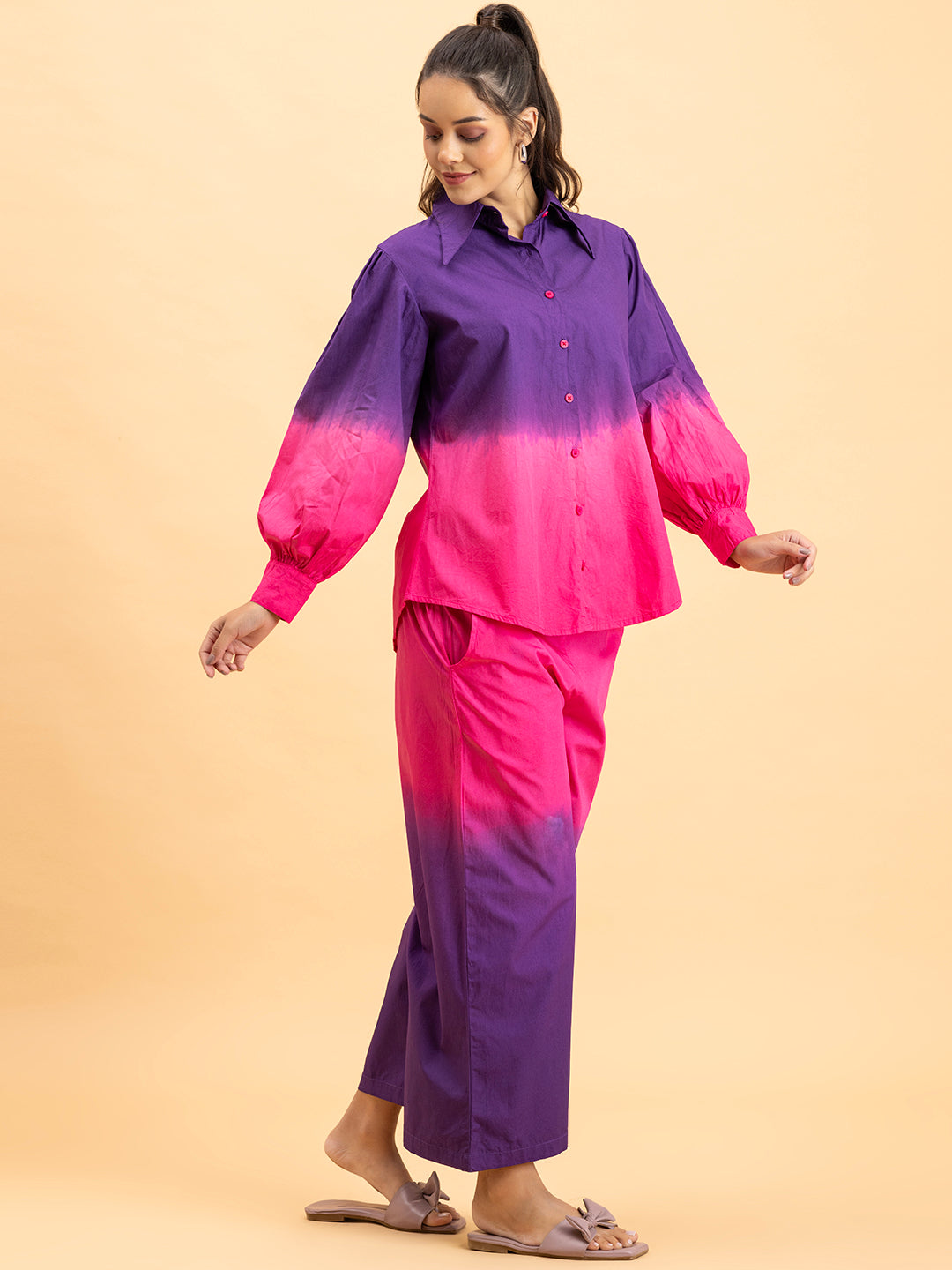 Purple Pink Ombre Tie Dye Cotton Co-ords - Main Image