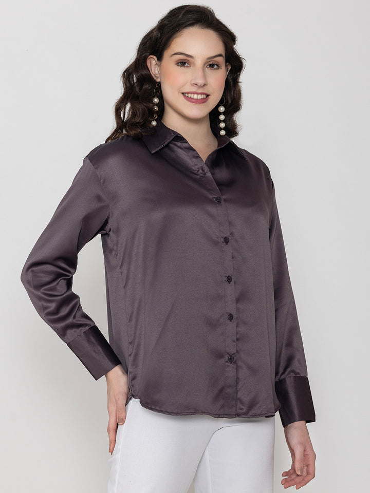 Steel Grey Milano Satin Relaxed Fit Shirt