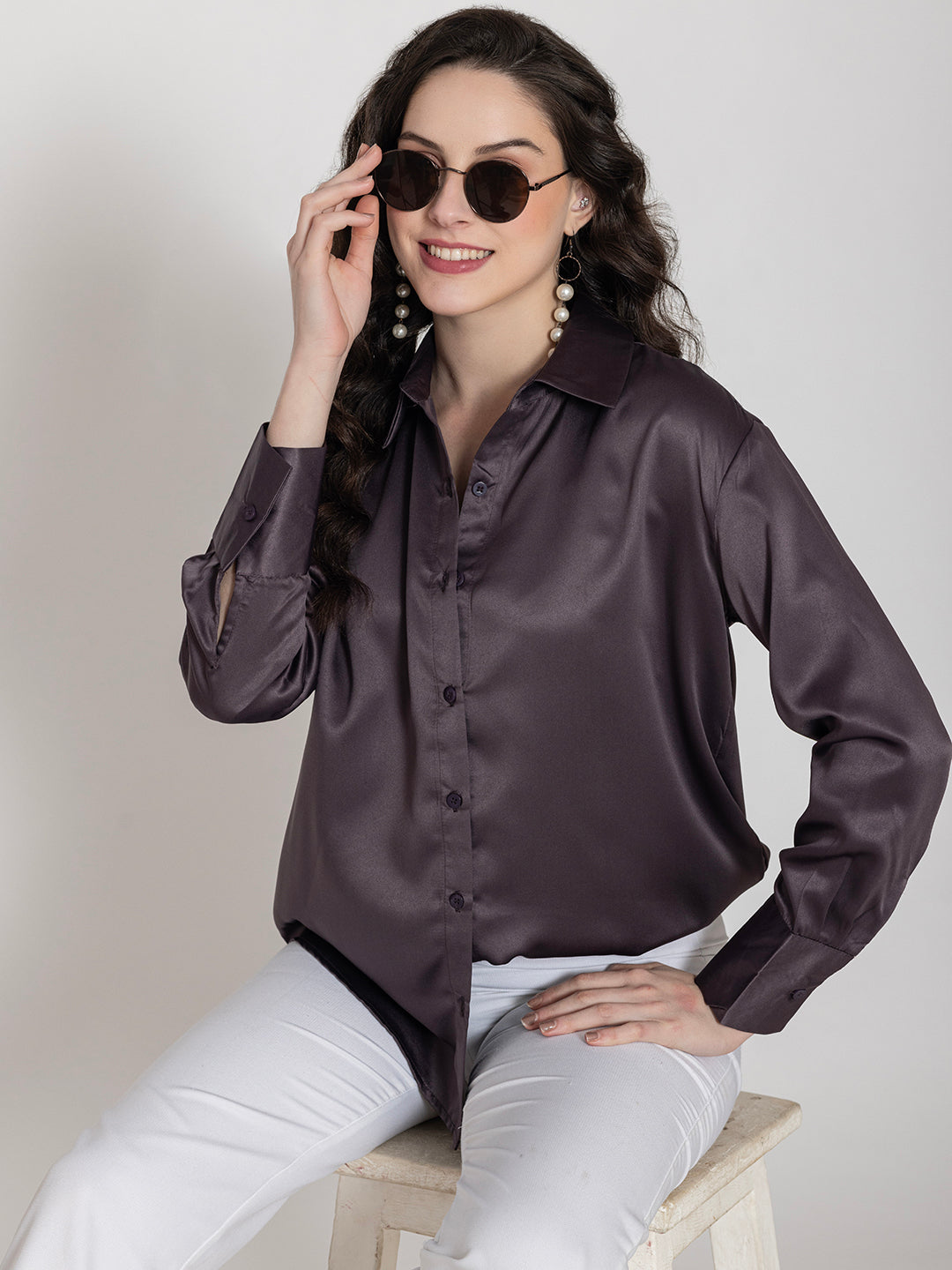 Steel Grey Milano Satin Relaxed Fit Shirt