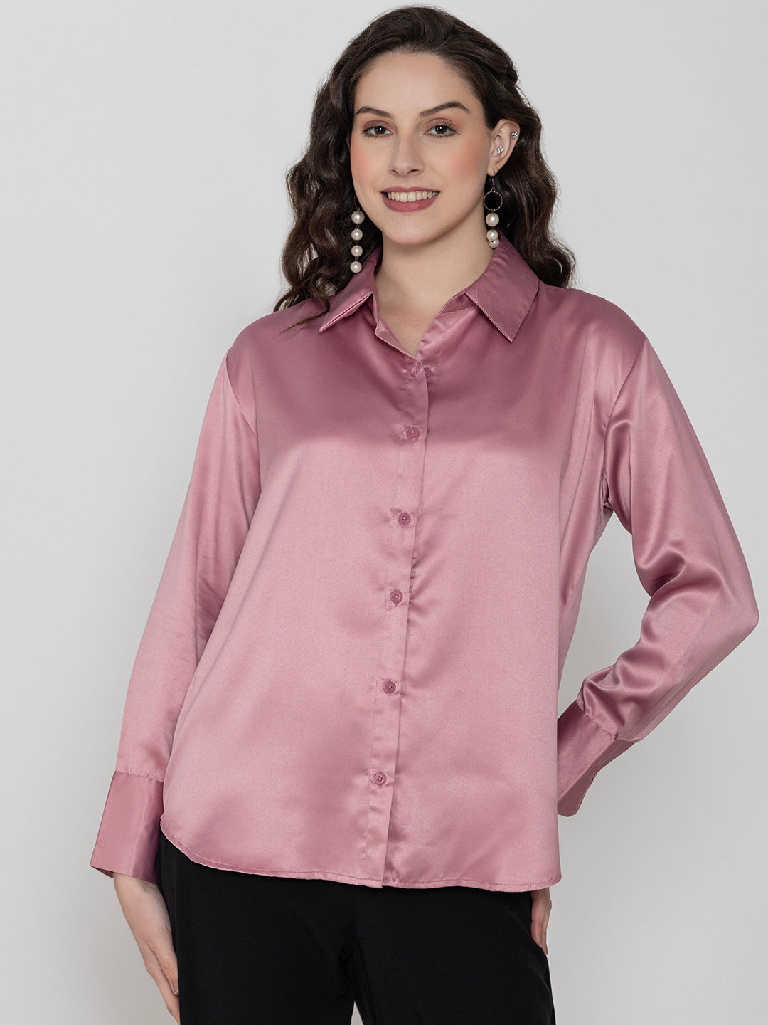 Light Pink Milano Satin Relaxed Fit Shirt