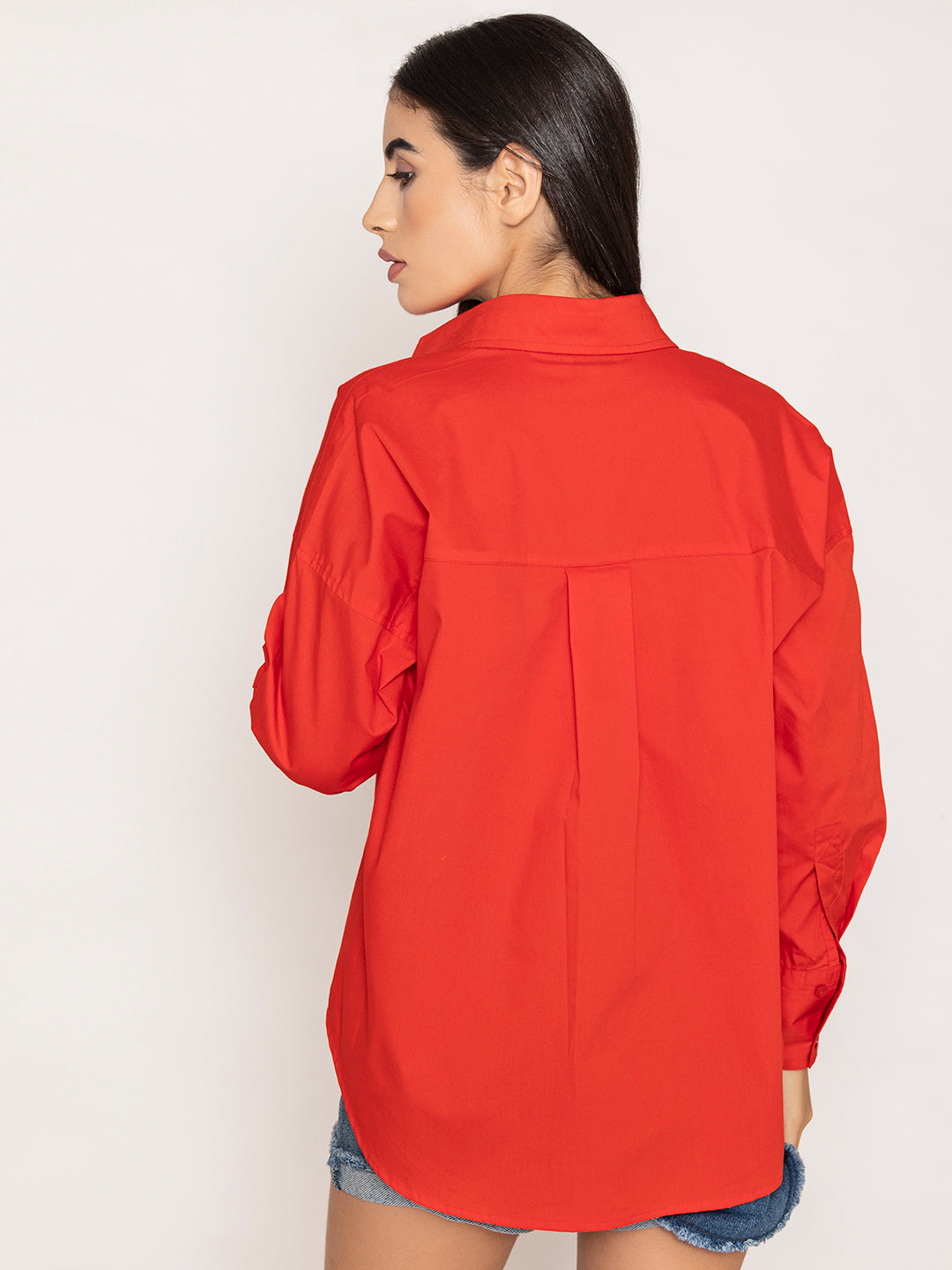 Red Baggy Oversized Fit Pure Cotton Poplin Shirt