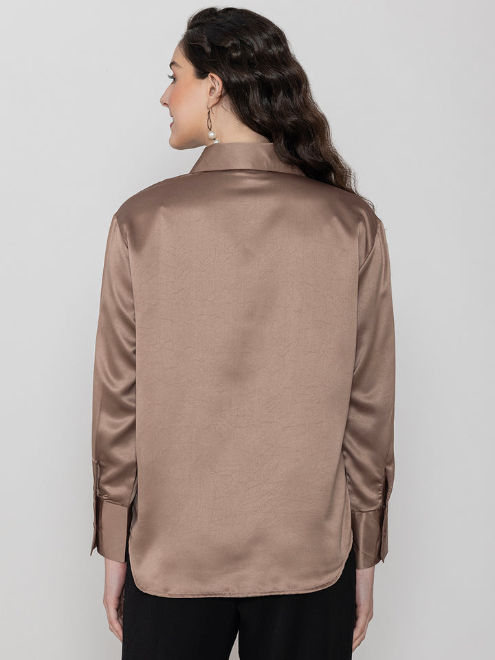 Beige Milano Satin Relaxed Fit Shirt