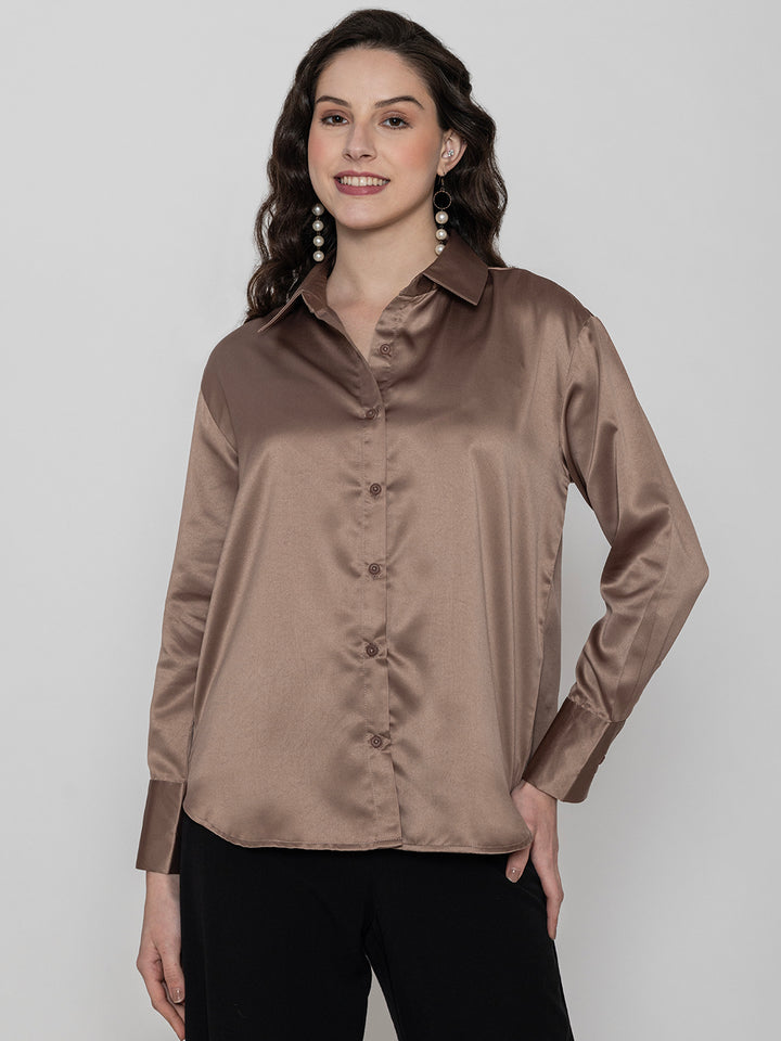 Beige Milano Satin Relaxed Fit Shirt