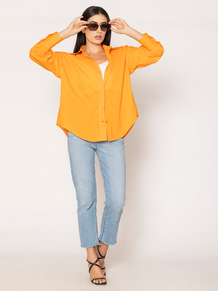Orange Baggy Oversized Fit Pure Cotton Poplin Shirt
