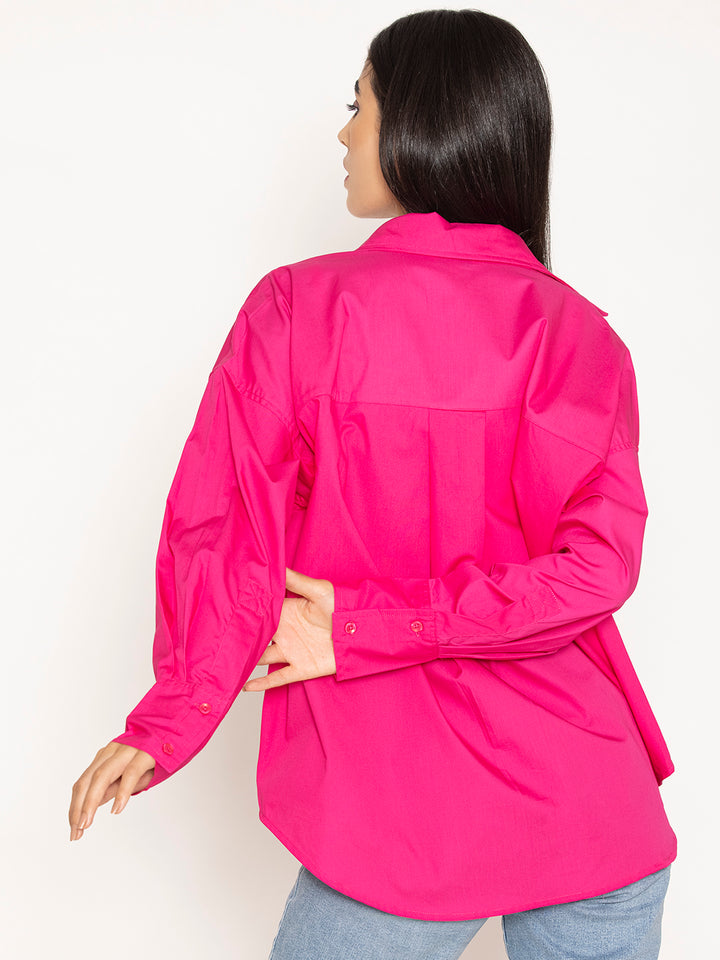 Hot Pink Baggy Oversized Fit Pure Cotton Poplin Shirt