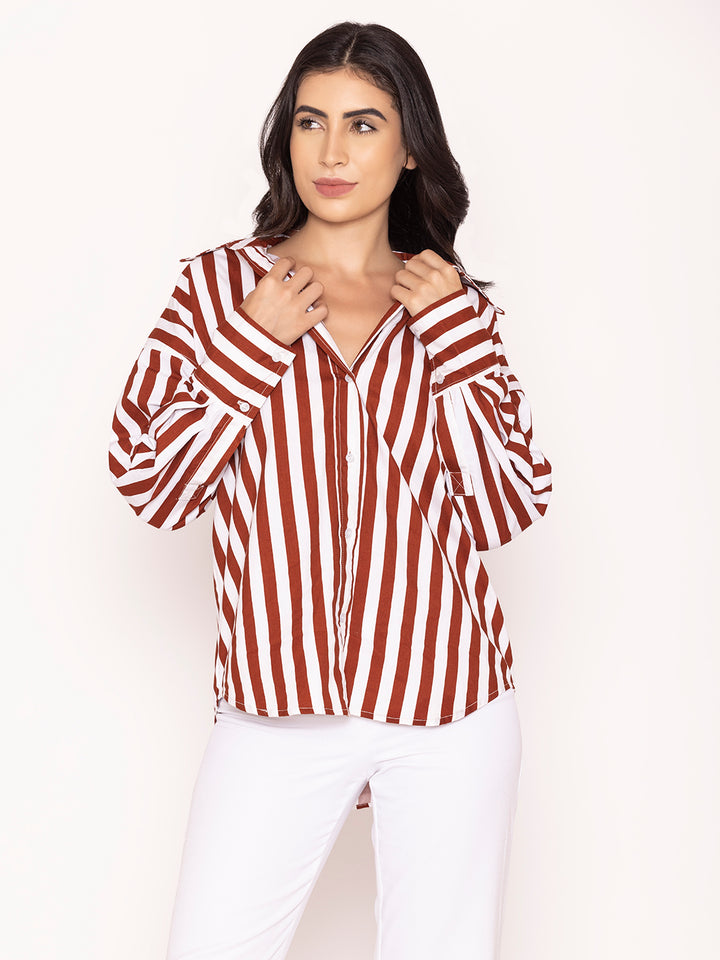 Red Striped Pure Cotton Oversized Shirt