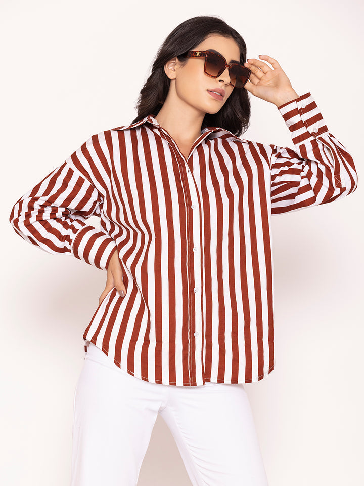 Red Striped Pure Cotton Oversized Shirt