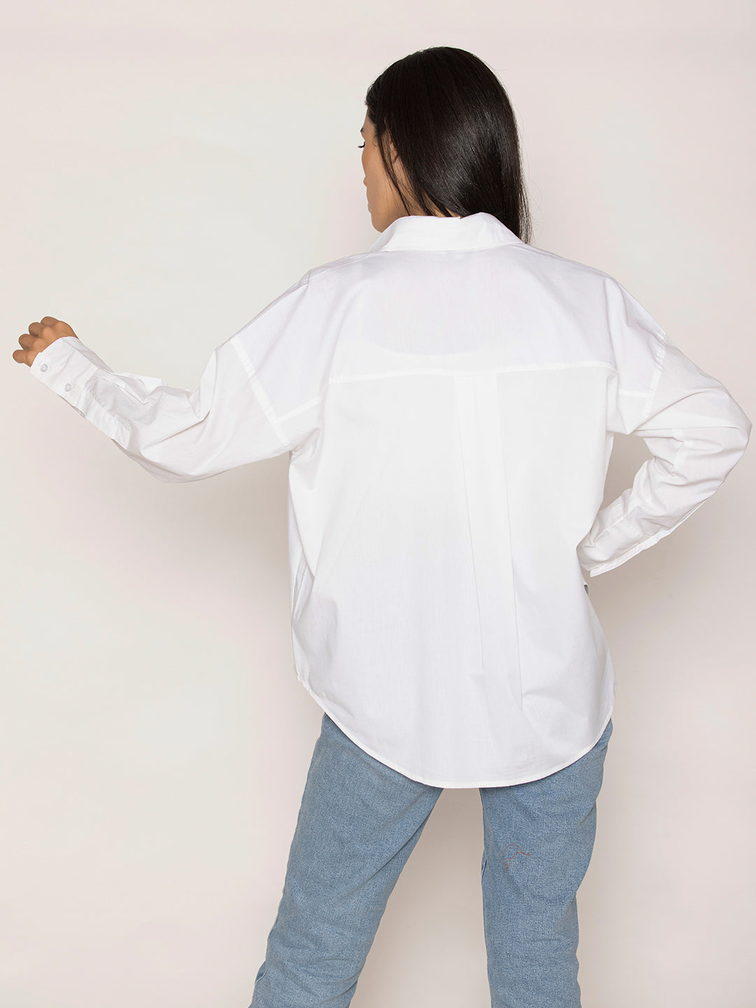White Baggy Oversized Fit Pure Cotton Poplin Shirt