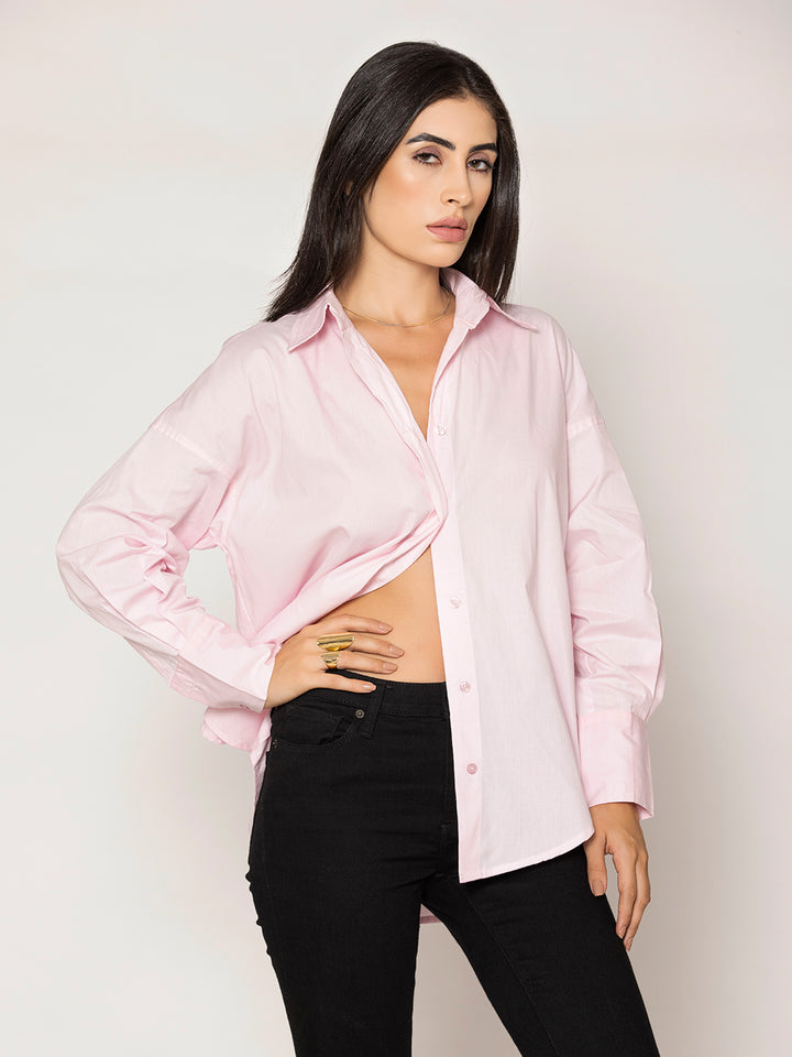 Light Pink Baggy Oversized Fit Pure Cotton Poplin Shirt