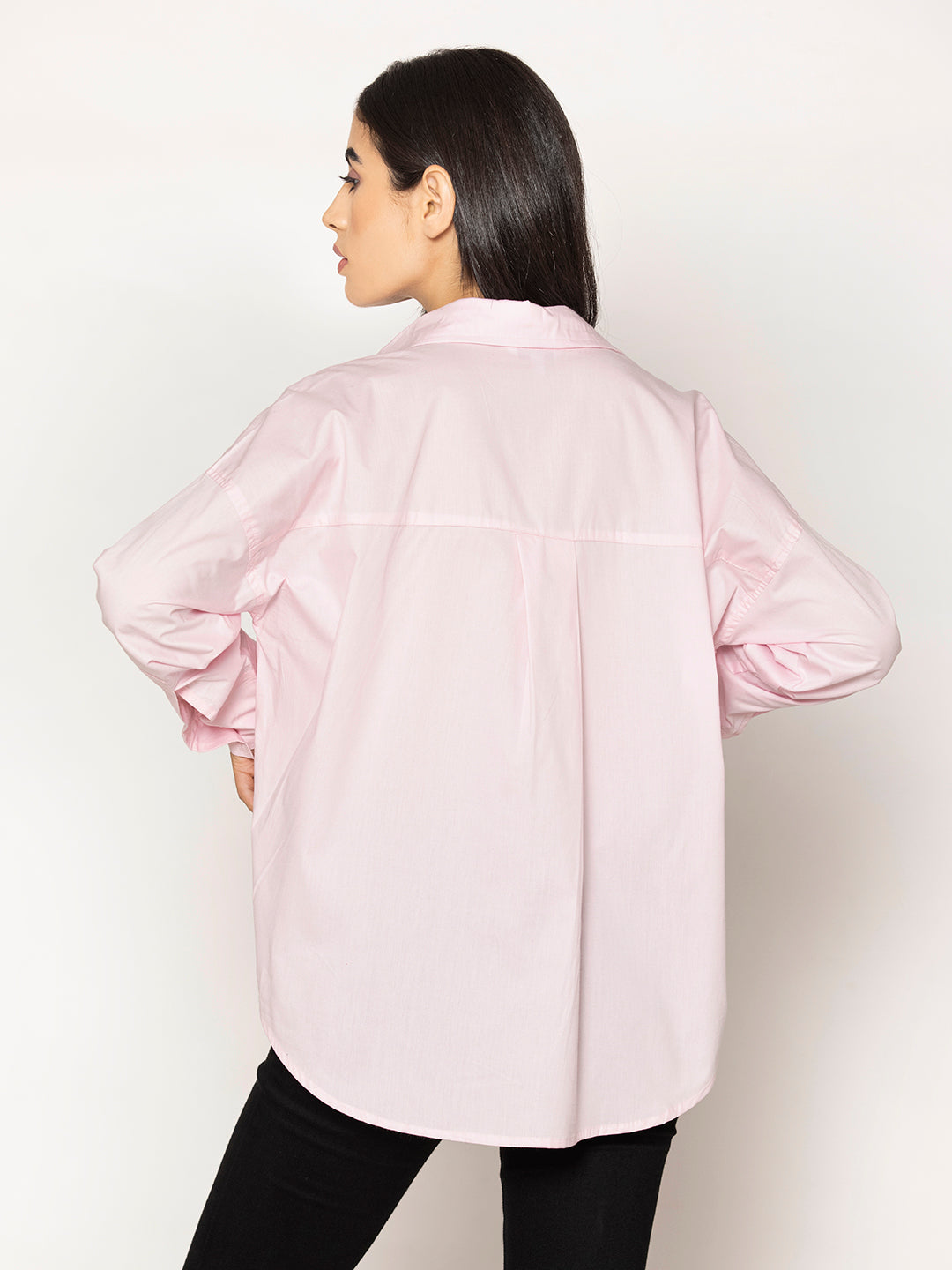 Light Pink Baggy Oversized Fit Pure Cotton Poplin Shirt