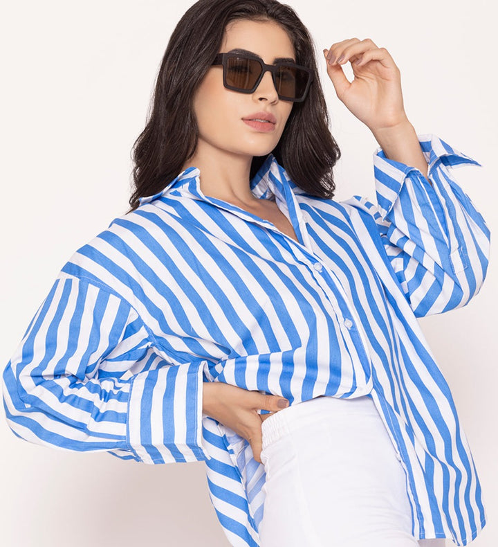 Blue Striped Pure Cotton Oversized Shirt