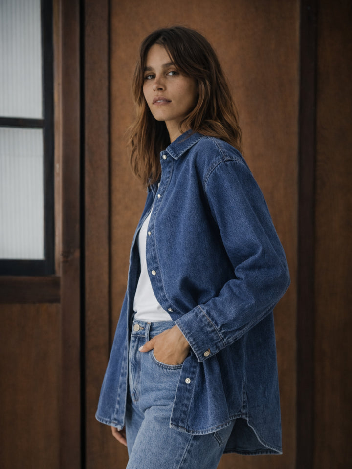 Dark Blue Oversized Denim Shirt