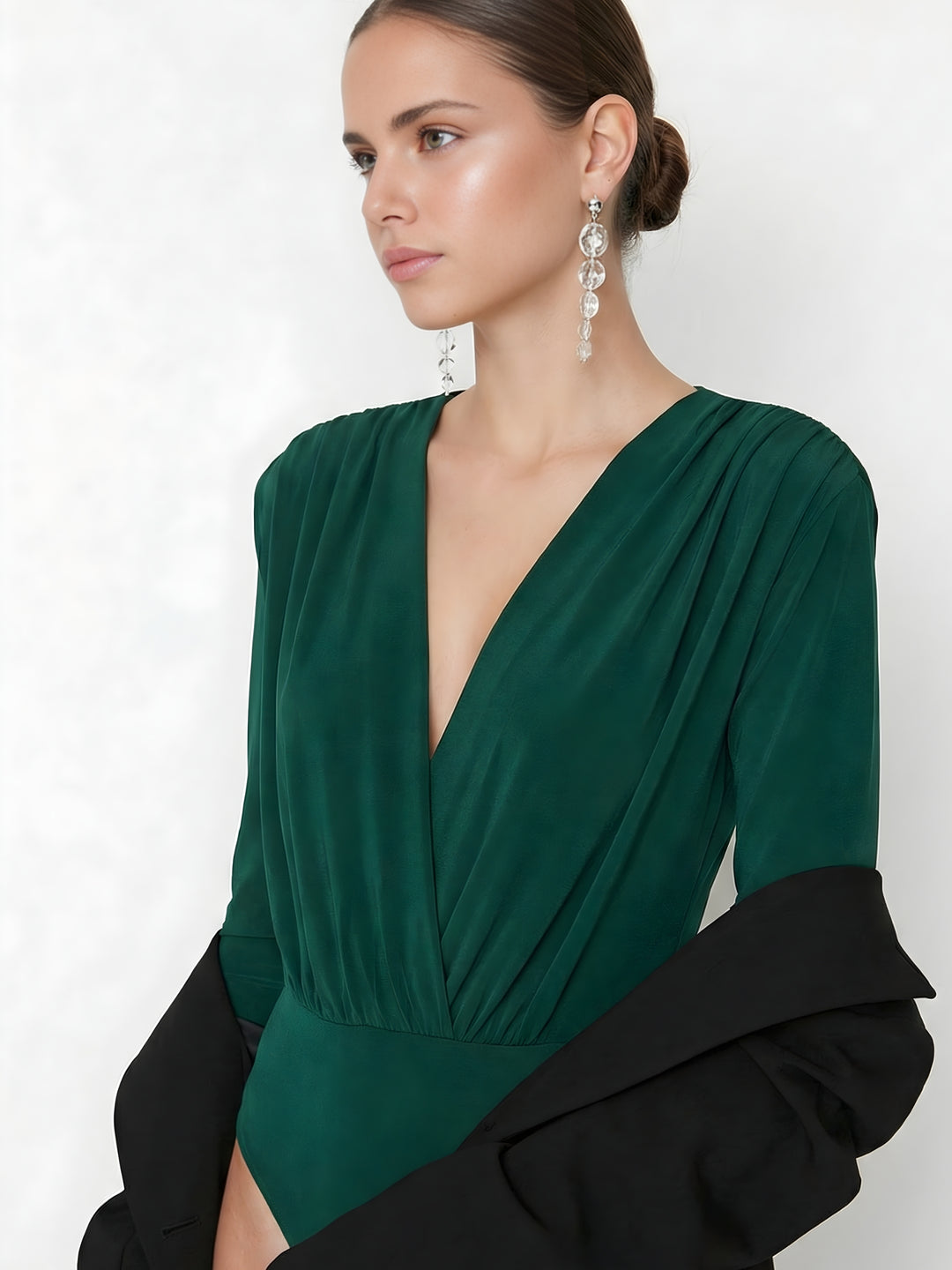 Green V-Neck Bodysuit Top