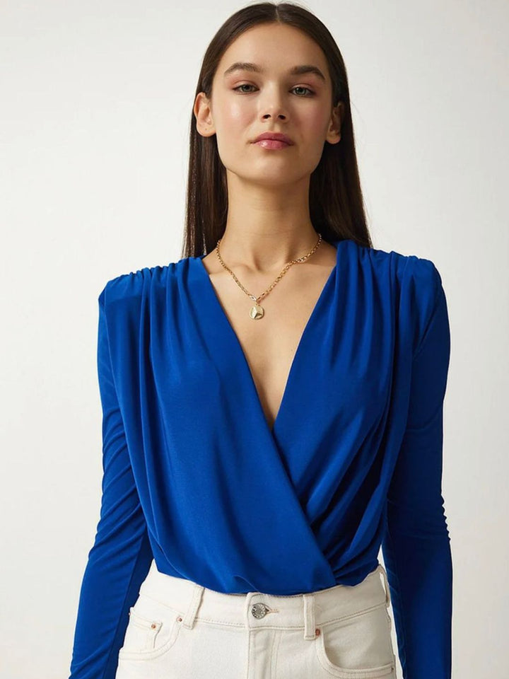 Royal Blue V-Neck Bodysuit Top