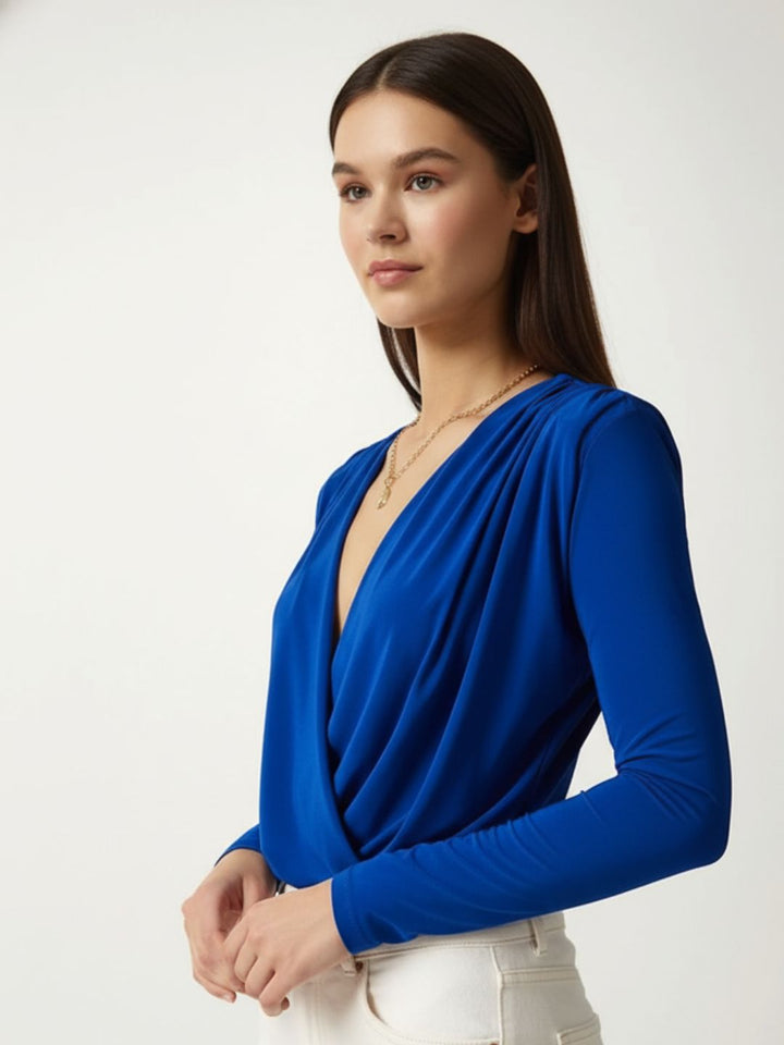 Royal Blue V-Neck Bodysuit Top