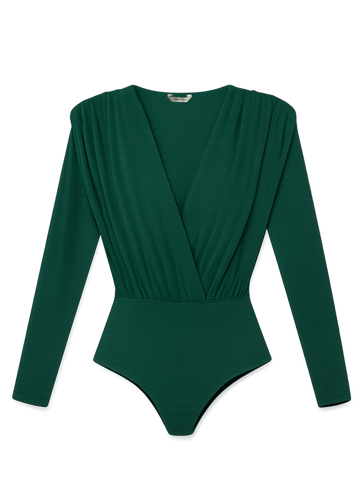 Green V-Neck Bodysuit Top