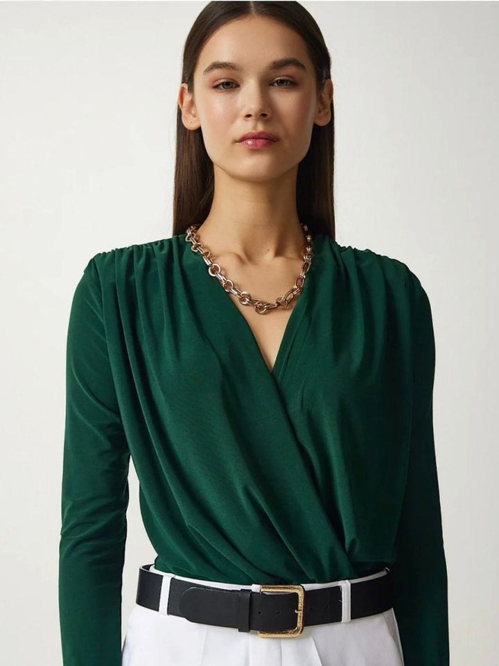 Green V-Neck Bodysuit Top