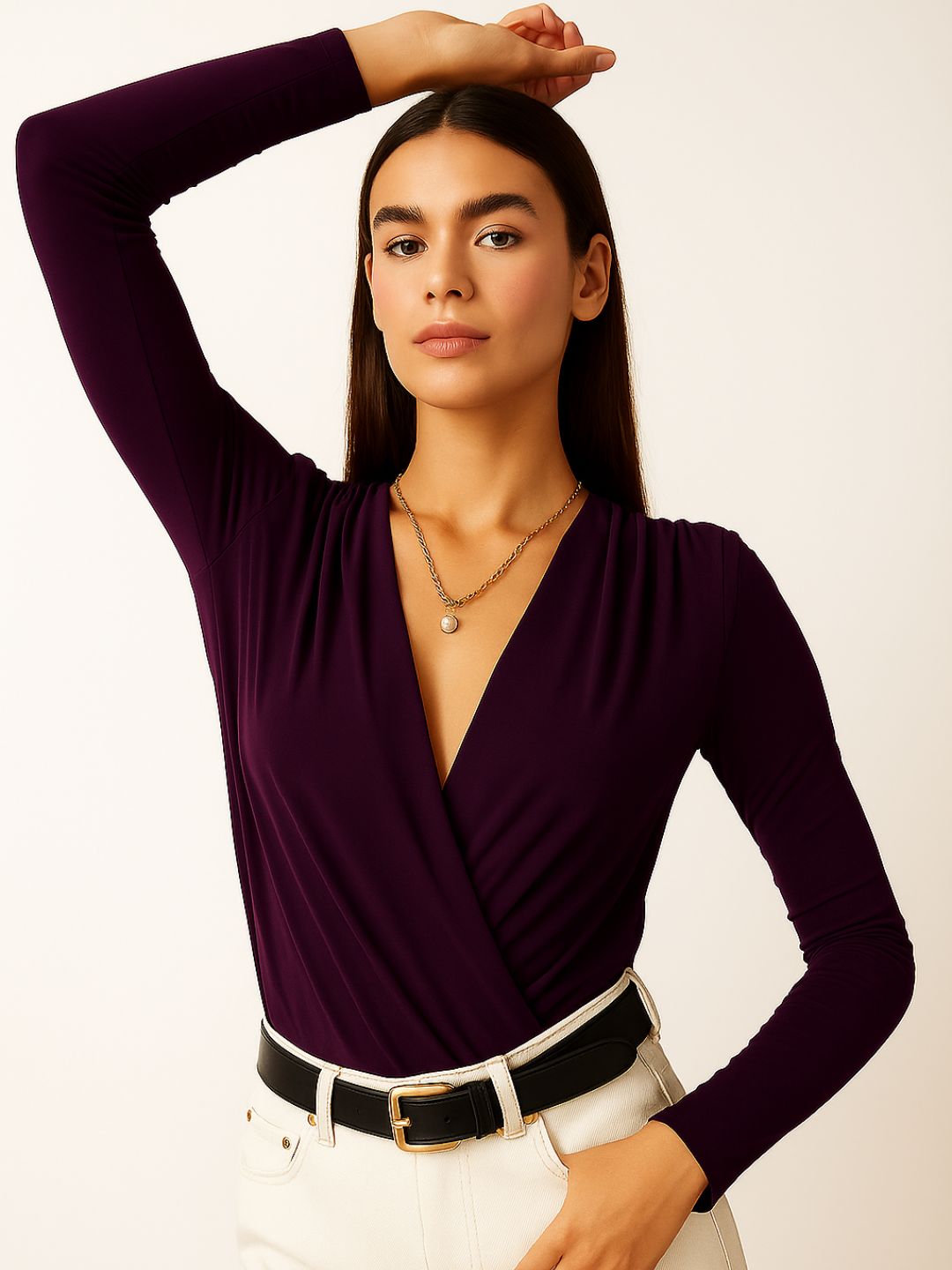 Maroon V-Neck Bodysuit Top