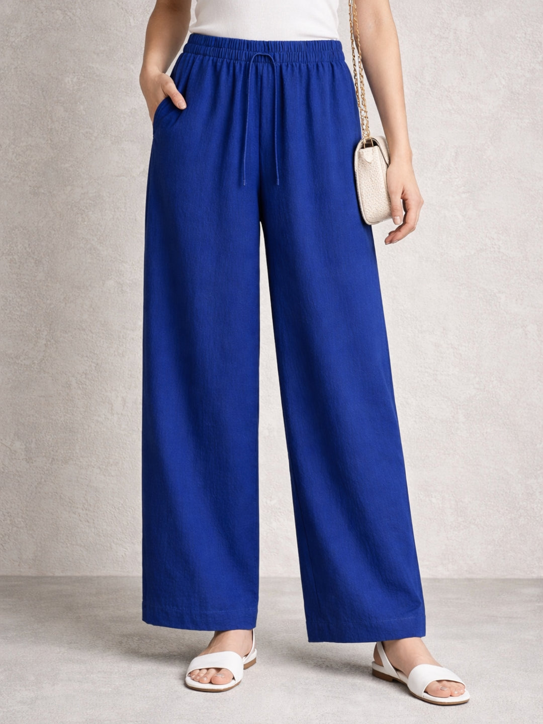 Blue Linen Blend Baggy Trouser