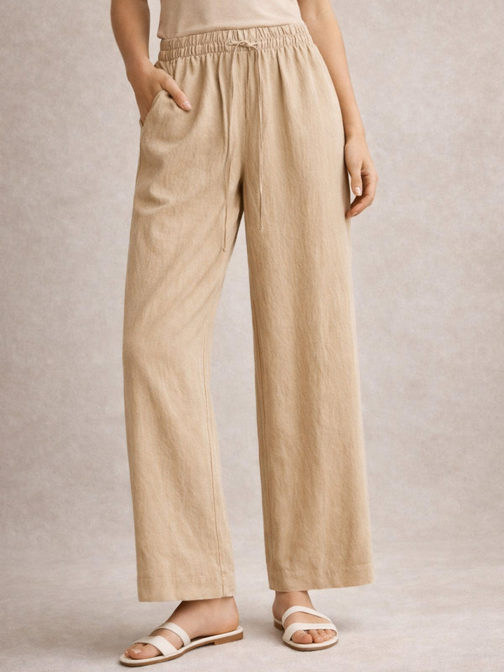 Beige Linen Blend Baggy Trouser