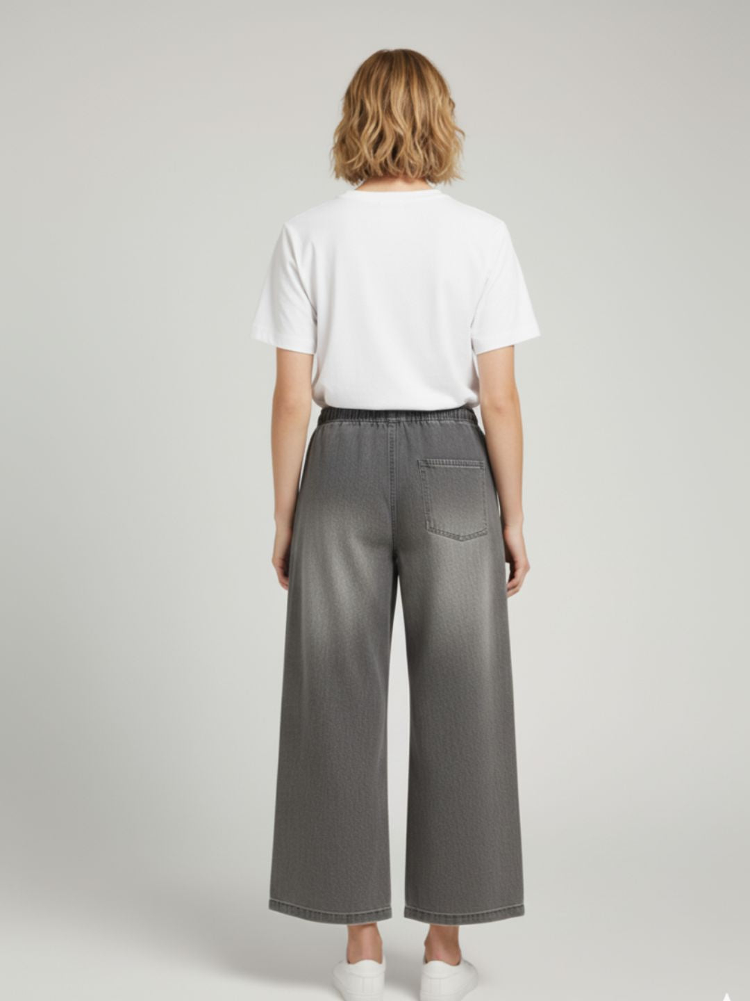 Grey Denim Drawstring Trousers