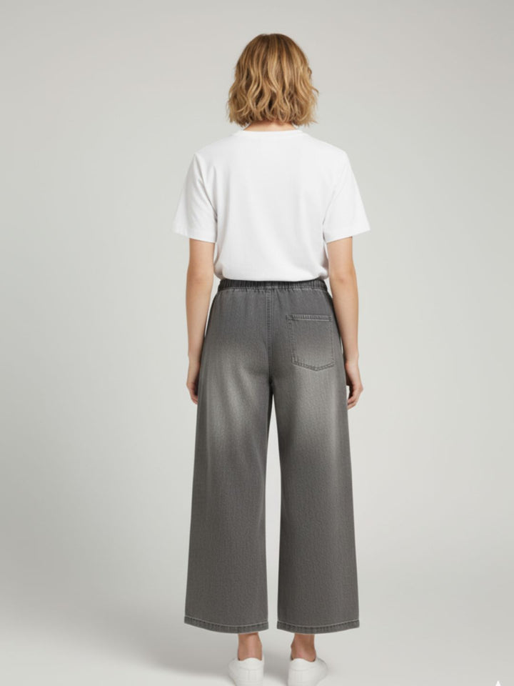 Grey Denim Drawstring Trousers
