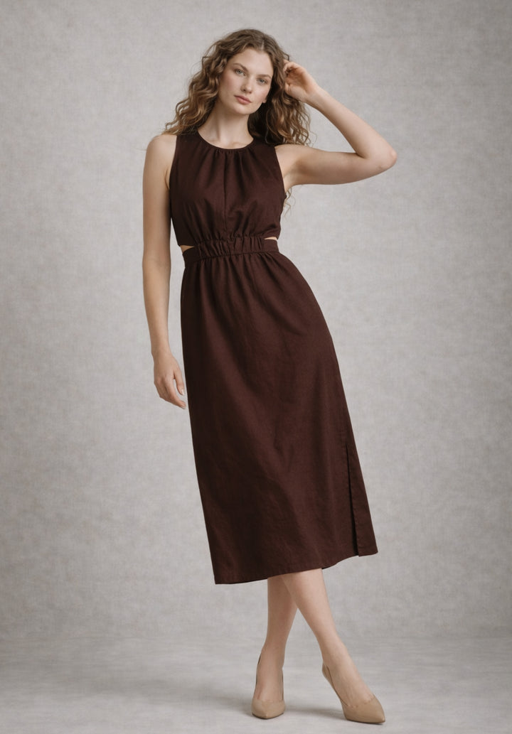 Brown Pure Cotton A-Line Dress