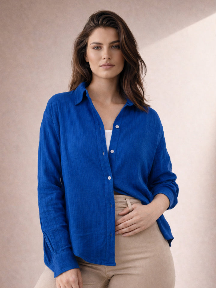 Lounge Dreams Blue  Wrinked Cotton Shirt