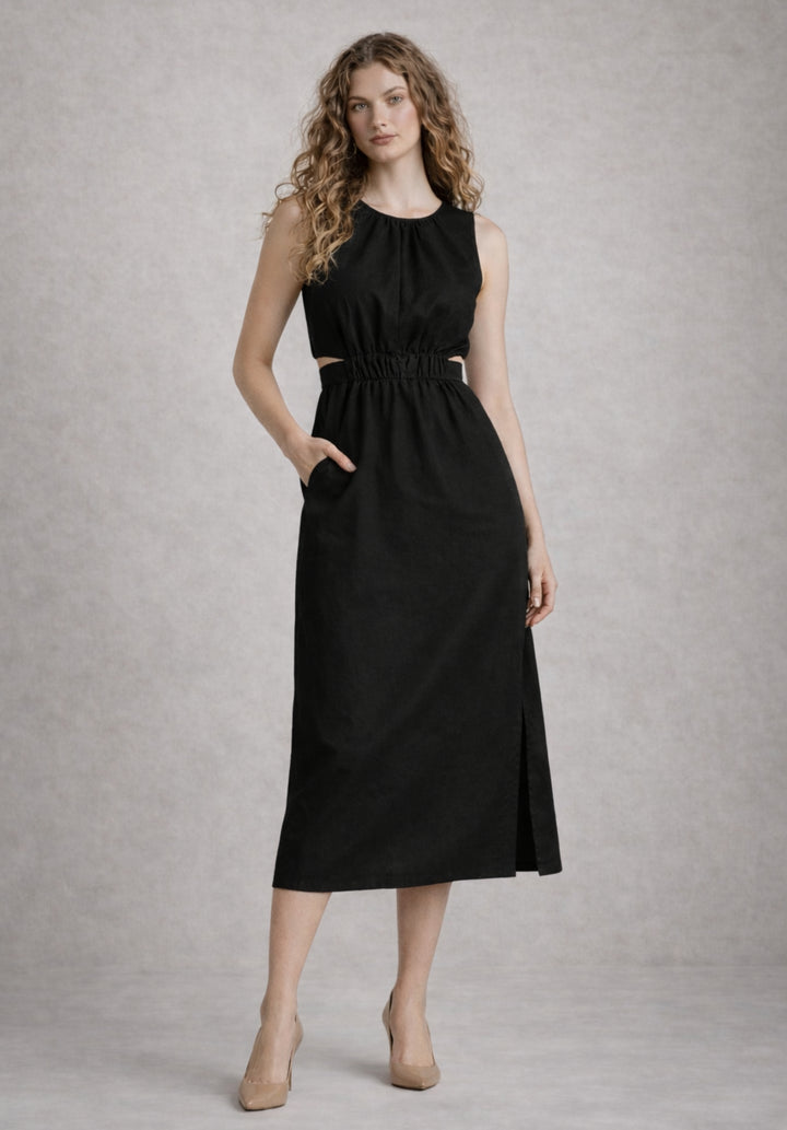 Black Pure Cotton A-Line Dress