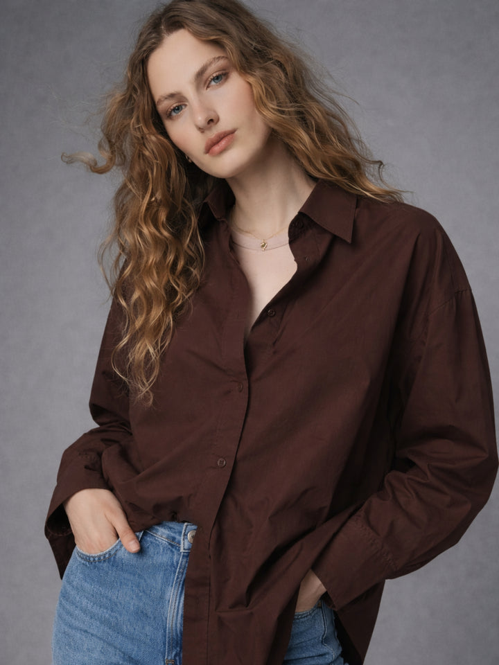 Lounge Dreams Coffee Brown Poplin Shirt