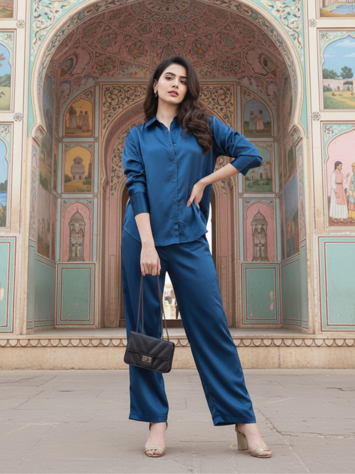 Navy Blue Milano Satin Co-ords