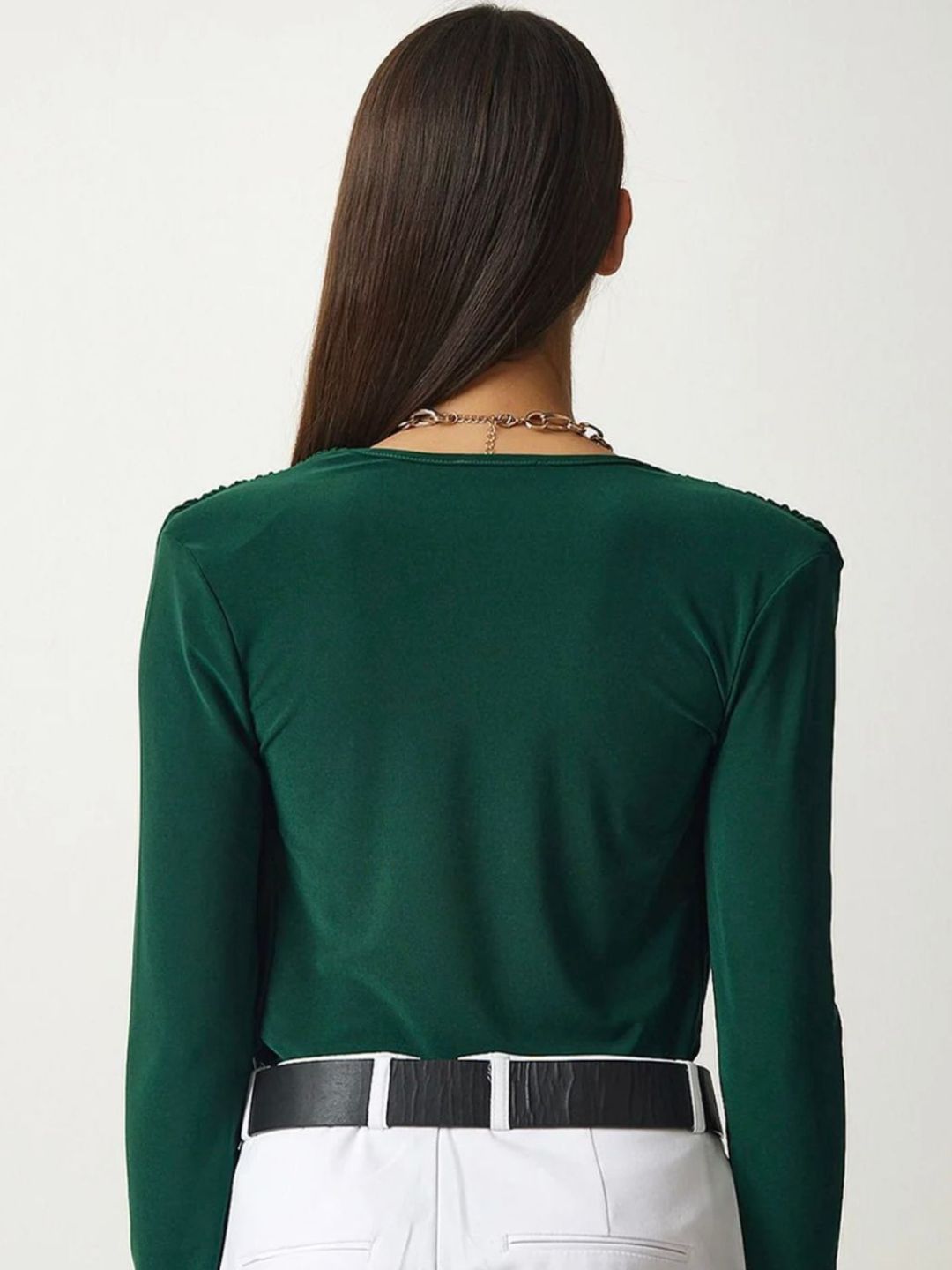 Green V-Neck Bodysuit Top