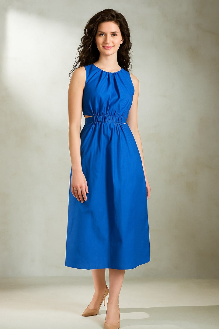 Blue Pure Cotton A-Line Dress