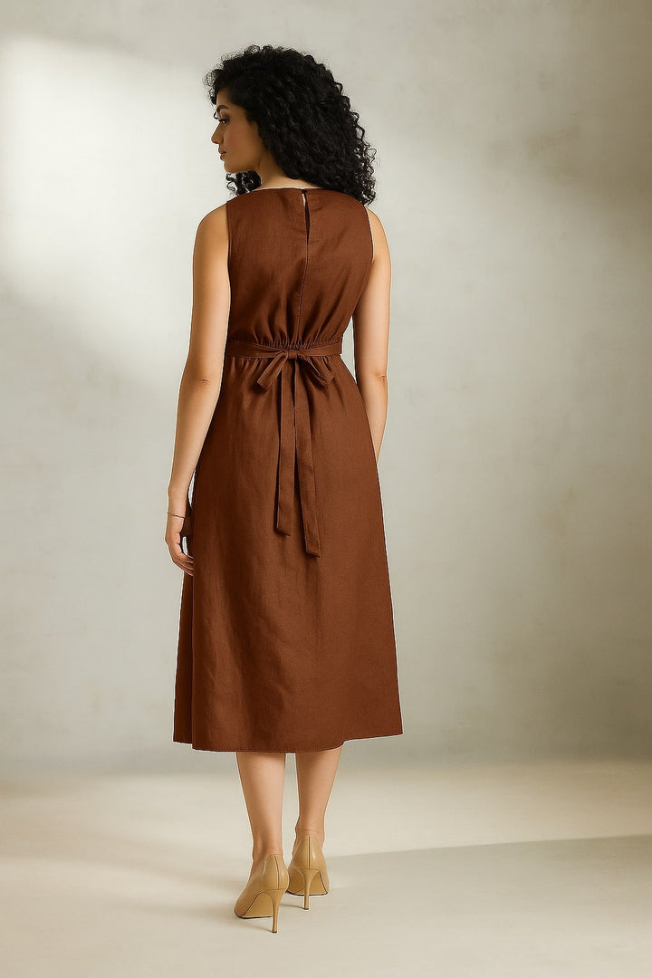 Brown Pure Cotton A-Line Dress