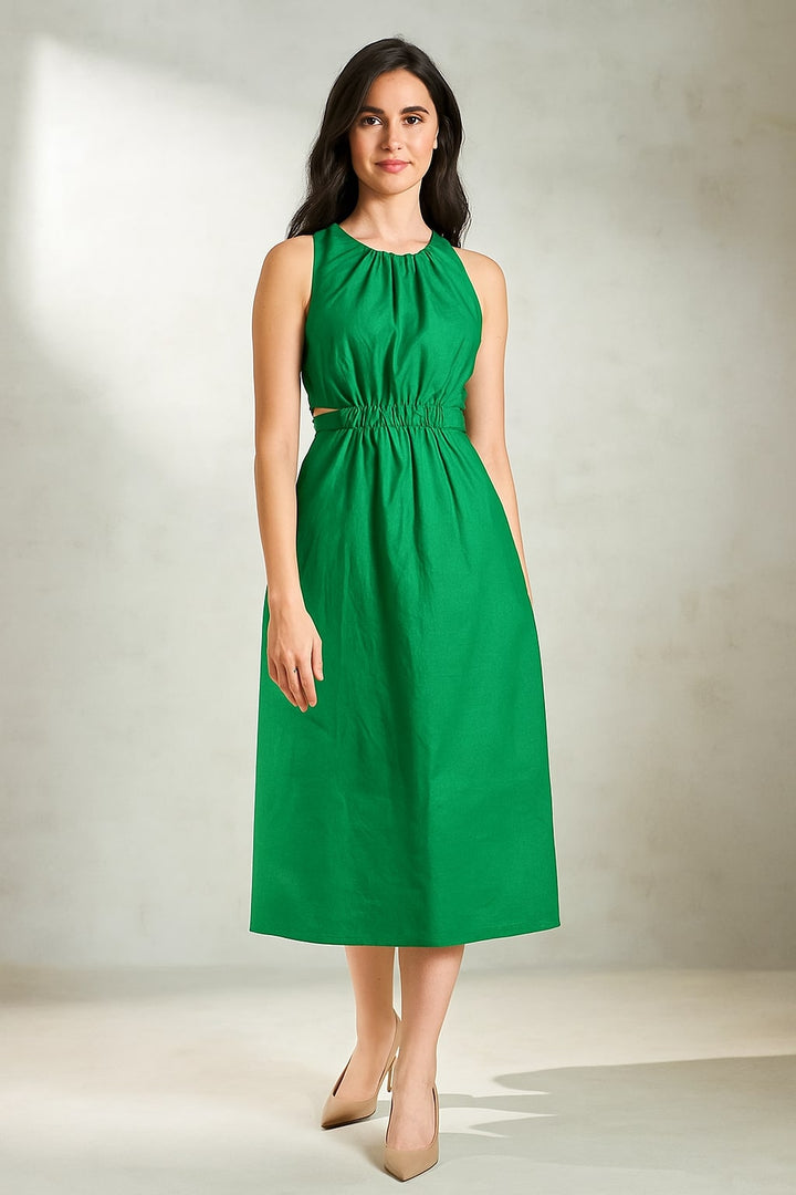 Green Pure Cotton A-Line Dress