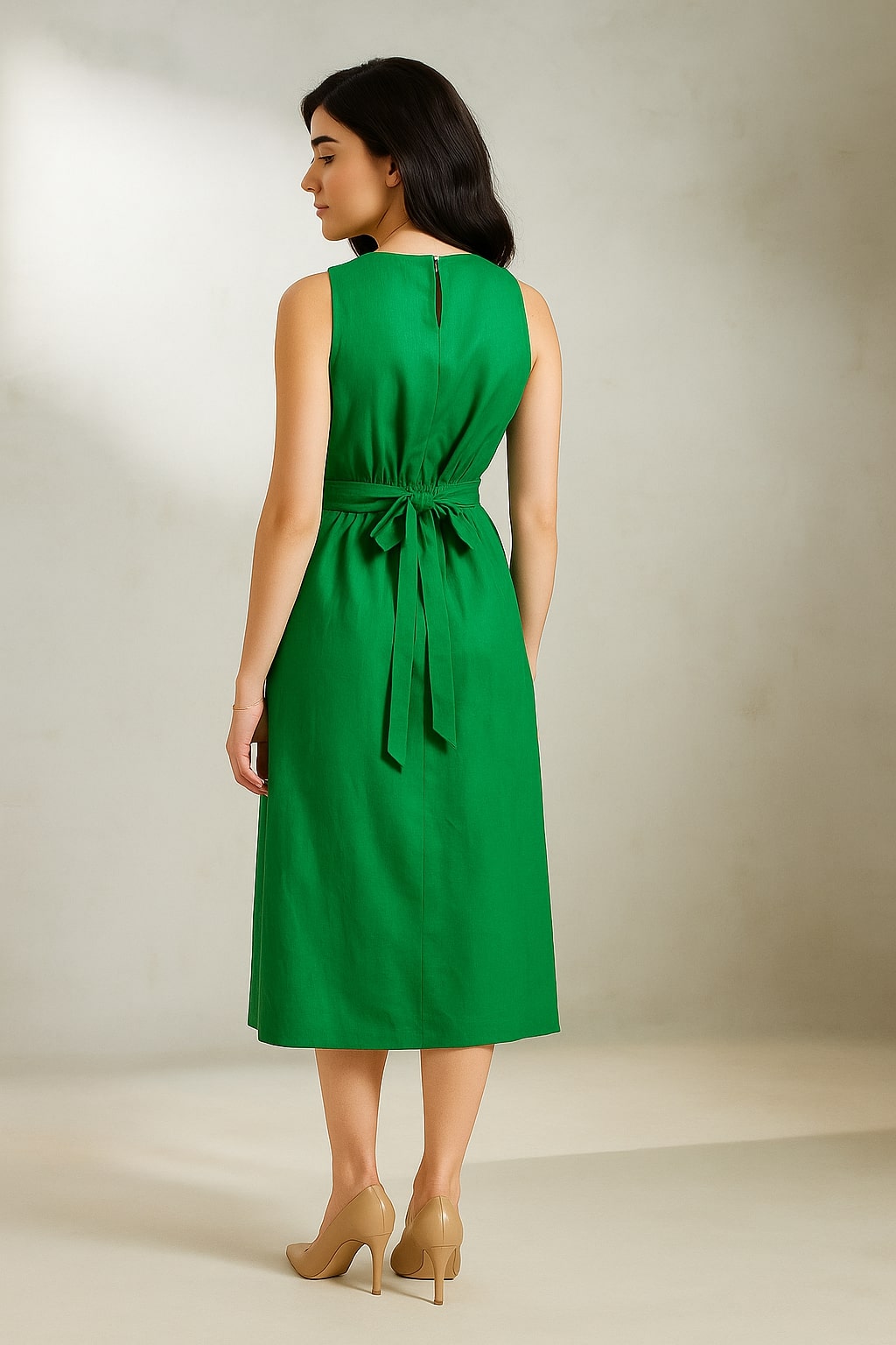 Green Pure Cotton A-Line Dress