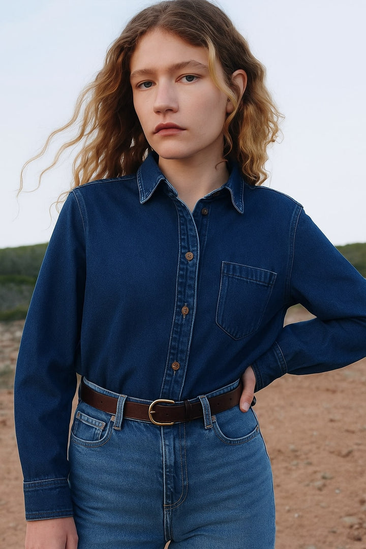 Dark Blue Pocket Denim Shirt