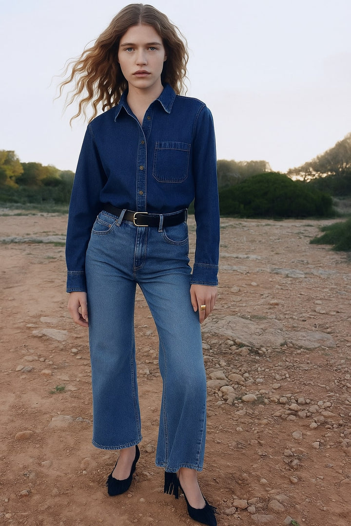 Dark Blue Pocket Denim Shirt