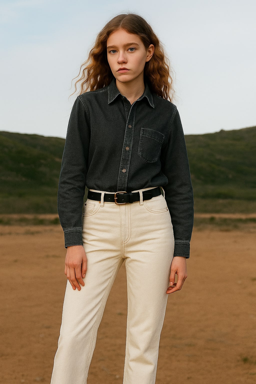 Black Pocket Denim Shirt