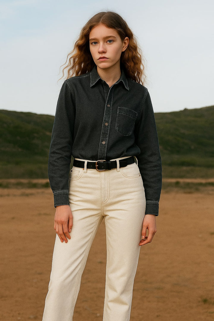 Black Pocket Denim Shirt