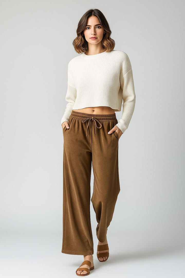 Brown Velvet Drawstring Trousers