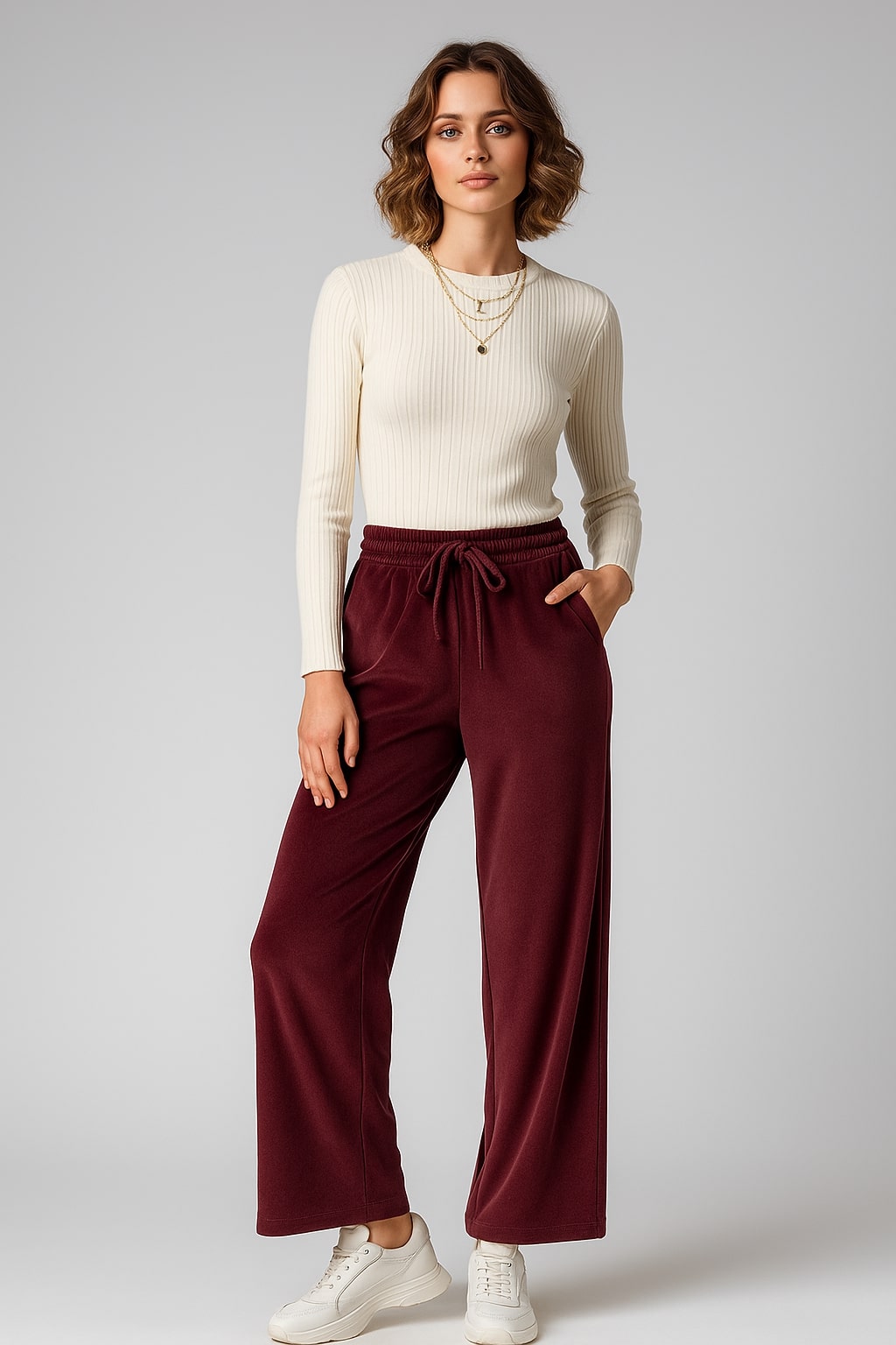Maroon Velvet Drawstring Trousers