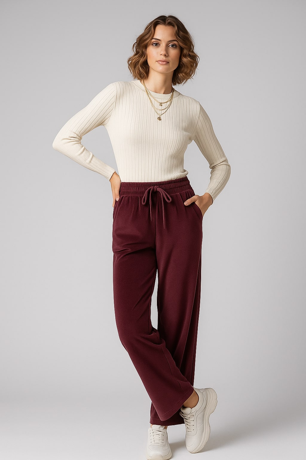Maroon Velvet Drawstring Trousers